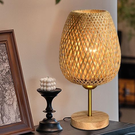 Office Side Table, Light Bedside Table, Bamboo Lampshade, Home Weddings, Decorative Night Lights, Bedside Table Lamp, Bulbs Indoor, Lamp Handmade, Bedroom Lamp