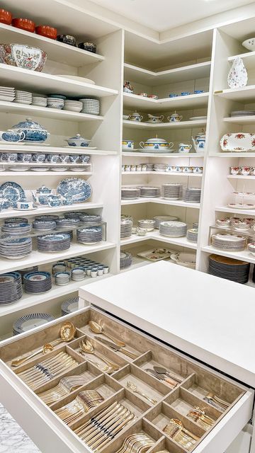 Pantry Dishes Organization, China Closet Ideas, Dish Room Ideas, Hosting Pantry, Dinnerware Storage Ideas, Plate Closet, Dinnerware Organization, China Storage Ideas, Dish Storage Ideas