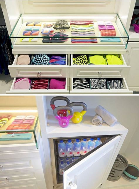 Gym Closet Organization, Khloe Kardashian Fitness, Kardashian Gym, Kardashian Bedroom, Wellness Organization, Khloe Kardashian Workout, Lisa Closet, Gym Equipment Storage, Workout Closet