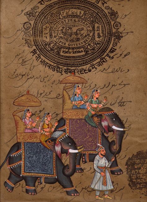 Rajasthani Miniature Paintings, Phad Painting, Mughal Miniature Paintings, Rajasthani Painting, Mughal Art Paintings, Rajasthani Art, Elephant Ride, India Painting, Mughal Paintings