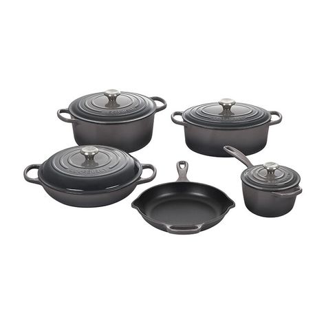 Signature Enameled Cast Iron 9-Piece Cookware Set Cast Iron Set, Cast Iron Cookware Set, Beef Ragu, Le Creuset Cast Iron, Induction Oven, Enameled Cast Iron Cookware, No Knead Bread, Enameled Cast Iron, Cast Iron Cookware