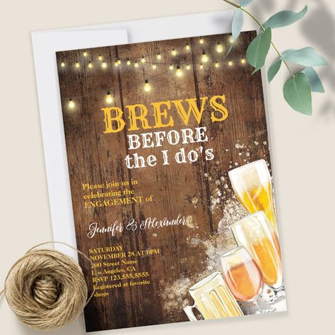 Brews Before The I Do's Engagement Party Invitation - Great Barbecue Kannada Wedding, Engagement Bbq, Engagement Party Rustic, Seafood Party, Keepsake Ideas, Rustic Wedding Showers, Retro Wedding Invitations, Bbq Ideas, Engagement Reception