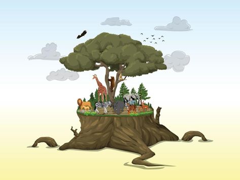 The life cycle of forest animals. world wildlife by Animal on earth, wildlife concept, environment day, World Habitat  wildlife day, world day of endangered species, world Forest and biodiversity. Loss Images, Loss Of Biodiversity, Biodiversity Loss, Concept Environment, Wildlife Day, World Days, Environment Day, Perfect Background, Endangered Species