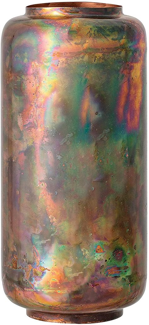 Amazon.com: Bloomingville Oxidized Copper Finish Metal Vase: Home & Kitchen Lightsaber Design, Patina Paint, The Spectre, Patina Metal, Metal Cylinder, Copper Vase, Copper Decor, Round Vase, Diy Furniture Renovation