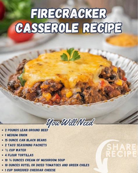 Yumtastic Recipes | 🍖🧀💥 Firecracker Casserole Recipe 💥🧀🍖 | Facebook Firecracker Casserole, Firecracker Casserole Taste Of Home, Yumtastic Recipes, Tex Mex Cowboy Casserole, Complete Cowboy Casserole, Tex Mex Tater Tot Casserole, Allrecipes Best Taco Casserole, Beans And Cheese, Cheese All