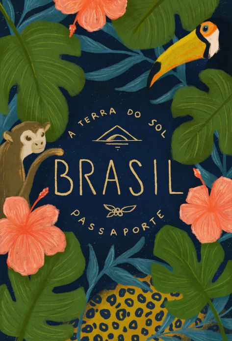 Brazil Illustration Art, Tropical Design Graphic, Brazil Illustration, Brazil Party, Brazil Design, Maps Illustration Design, Graphic Deisgn, Brazil Map, Tropical Theme Party