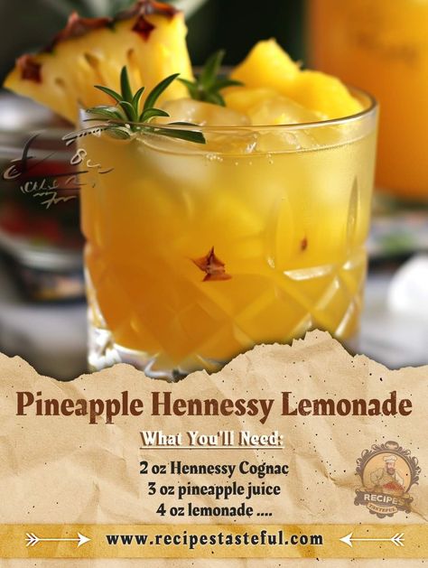 Hennessy Pineapple Lemonade, Hennessy Peach Cobbler, Thanksgiving Liquor Drinks, Punch Alcohol Recipes Party, Alcohol Slush Recipes, Henny Drinks Recipes, Drinks To Order At Bar, White Tea Shot Recipe, Mixed Alcoholic Drinks