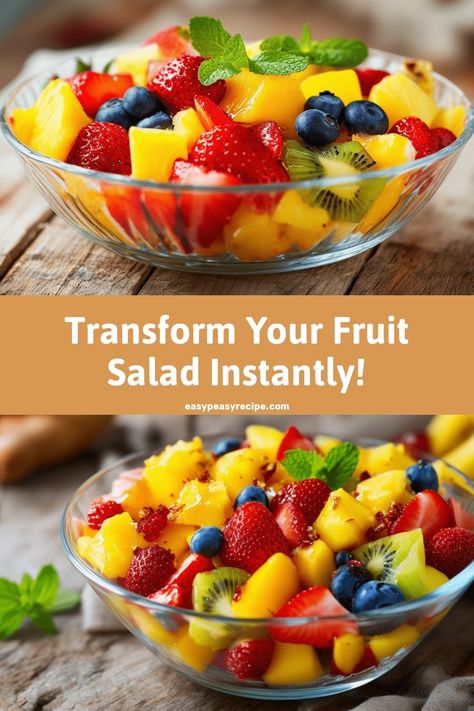 Two bowls of vibrant fruit salad featuring strawberries, blueberries, kiwi, and mango with fresh mint leaves. Fruit Salad To Die For, Fruits Ideas For Party, Topping For Fruit Salad, Canned Fruit Salad Recipe, Fruit Salad For A Crowd Easy, Mediterranean Fruit Salad, Chopped Fruit Salad, Easy Fruit Salad Recipes Simple, Simple Fruit Salad Recipe