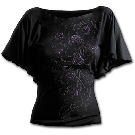 Gothic Shirts Women, Bat Sleeve Top, Angel Clothing, Gothic Tops, Gothic Shirts, Gothic Clothes, Bat Sleeve, Boat Neck Tops, Modieuze Outfits