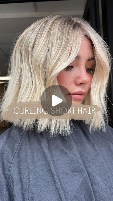 🇬🇧CHARLOTTE ROWLEY - BALAYAGE & COLOUR EXPERT // EDUCATOR on Instagram: "How I curl my BOB Clients or shorter hair in general!

Like to keep it fairly straight with a slight bend as i feel it looks much more natural and keeps the length … 

Using the @ghdhair Curl Tongs 

#hairtutorial #blondebob #bobhaircut #bobhair #hairvideos" Brushed Out Curls Short Hair, Curl Bob With Straightener, Curls Bob Haircut, Bob Wave Hairstyles, How To Curl A Bob With A Flat Iron, How To Style Messy Bob, How To Curl Chin Length Hair, How To Curl Short Thick Hair, Ways To Style A Short Bob