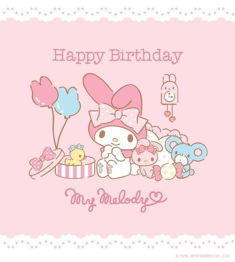 Happy Birthday Hello Kitty Image, Sanrio Birthday Cards, My Melody Birthday Cake, Sanrio Happy Birthday, My Melody Birthday, Sanrio Birthday, Hello Kitty Birthday Invitations, Sanrio Party, Sanrio Collection