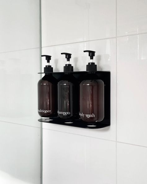 No shower niche? No problem. Sleek, sturdy and so much better than our old shower caddy, the @livingelementsau Wall-Mounted Triple Bottle Holder is our favourite new addition to the bathroom. The set comes with everything you need for installation, 3 amber bottles and the labels too. If you’re renovating or updating a bathroom, this one’s a winner. ♥ AD @livingelementsau @bunnings Shower Bottle Holder, Bottle Display, Shower Niche, Amber Bottles, Shower Shelves, Shower Caddy, Bottle Holder, No Problem, Bottle Holders