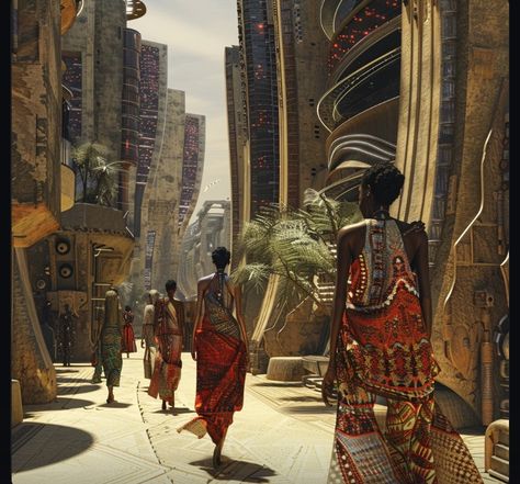 Futurism Architecture, Afrofuturism Art, African American Artwork, Sci Fi City, 3d Art Drawing, Beautiful Art Pictures, Africa Art, Fantasy City, Fantasy Setting