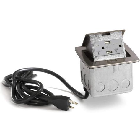 PUFP-CT-NS-20A-2USB-WC Kitchen Pop Up 20A USB Corded Outlet, Nickel – Kitchen Power Pop Ups Pop Up Countertop Outlet, Countertop Outlets, Installing Kitchen Countertops, Pop Up Outlets, Kitchen Pop, Electrical Code, Hidden Kitchen, How To Install Countertops, Garage Work Bench