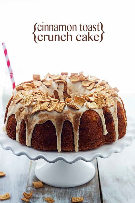 Cinnamon Toast Crunch Bundt Cake | Creme De La Crumb Cinnamon Toast Crunch Cake, Baked Cinnamon Toast, Cinnamon Toast Crunch Bars, Cinnamon Toast Recipe, Healthy French Toast Recipe, Homemade Cereal, Crunch Recipe, Cinnamon Crunch, Crunch Cake