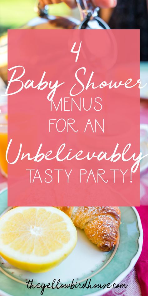 Baby Shower Menu Ideas, Shower Menu Ideas, Baby Shower Food Menu, Baby Shower Lunch, Baby Shower Luncheon, Office Baby Showers, Luncheon Menu, Baby Shower Food For Girl, Baby Shower Menu