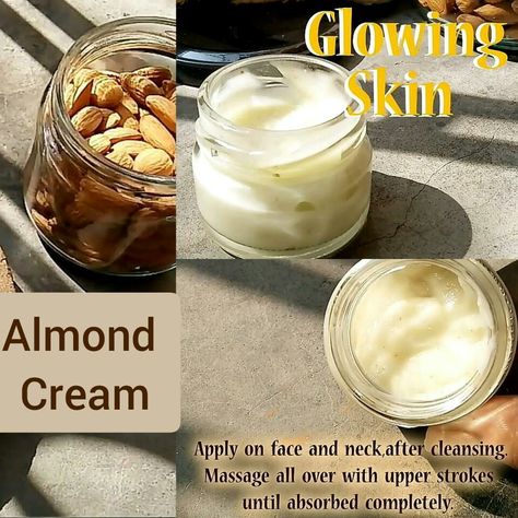 DIY Almond Cream | Skin Whitening & Anti Aging Almond Cream | Remove Dark Spots & Pigmentation | Get Glowing Skin Home Made Night Cream For Glowing Skin, Homemade Face Cream Recipes, Handmade Face Cream, Glowing Skin Cream, Homemade Night Cream, Face Cream Diy, Glowing Cream, Skin Lightening Diy, Face Cream Recipe