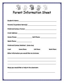 Start the year off on the right foot with this parent information sheet. Use at open house or hand out on the first day to insure you have accurate parent information. The back of the form has a convenient parent communication log for documentation. ... Parent Information Sheet Free, Class Parent Ideas, Parent Documentation Form, Parent Information Board Daycare, Parent Teacher Documentation Form, Parent Information Sheet, Teacher Documentation, Parent Communication Log, Student Information Sheet