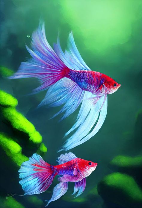 This is digital art painting of Betta fish, a large genus of small, active, often colorful, freshwater ray-finned fishes Fish Photos Photography, Colourful Fish Photography, Fish Pictures Photography, Colorful Fish Photography, Fish Side Profile, Tropical Fish Photography, Beta Fish Drawing, Betta Fish Art, Tropical Fish Pictures