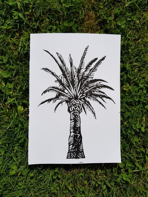 Palm Tree Block Print, Palm Tree Linocut, Palm Tree Lino Print, Linocut Christmas, Print Techniques, Lino Printing, Lino Prints, Linocut Art, Relief Print