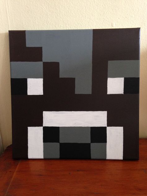 Minecraft Painting Real Life, Minecraft Painting Ideas On Canvas, Minecraft Canvas Painting Diy, Minecraft Painting Ideas, Minecraft Cow, Diy Minecraft Decorations, Minecraft Painting, Painting Minecraft, Minecraft Wall