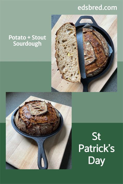 A classic sourdough with an Irish spin: crushed potato and stout complement this loaf and make it festive for St Patrick's Day. #stpatricksday #irish #sourdough Irish Sourdough Bread, Irish Bread, Making Sourdough Bread, Bread Ideas, Crushed Potatoes, Real Bread, Vegan Bakery, Bread Ingredients, Types Of Bread