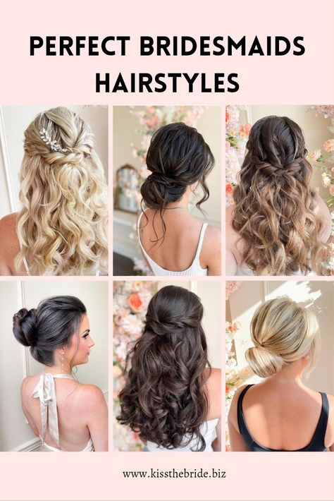 Wondering how to style your bridesmaids hair these gorgeous bridesmaids hairstyles is the perfect place to start. Bridesmaids Hairstyles For One Shoulder Dress, Hair And Make Up For Bridesmaid, Haïr Style Medium Hair Wedding, Half Updo For Bridesmaid, Hair For Wedding Bridesmaid Half Up, Bridesmaid Hair And Make Up, Bridesmaid Hair Looks, Hair Styles For Maid Of Honor Medium Hair, Hair Half Way Up Styles