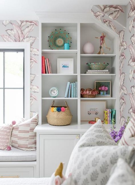 Girls Room with Styled Shelves - Contemporary - Girl's Room Kids Homework Room, Blue Boys Bedroom, Built In Window Seat, Homework Room, Bedroom Built Ins, Dressed In White, Cool Kids Bedrooms, Country House Design, American Interior