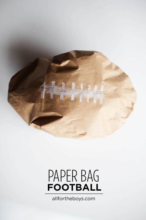 Paper bag football craft for kid                                                                                                                                                     More Crafts For Bf, Diy Paper Bag, Boys Diy, Diy Gifts To Make, Football Crafts, Colorful Alphabet, Football Diy, Creative Kids Crafts, Boy Diy