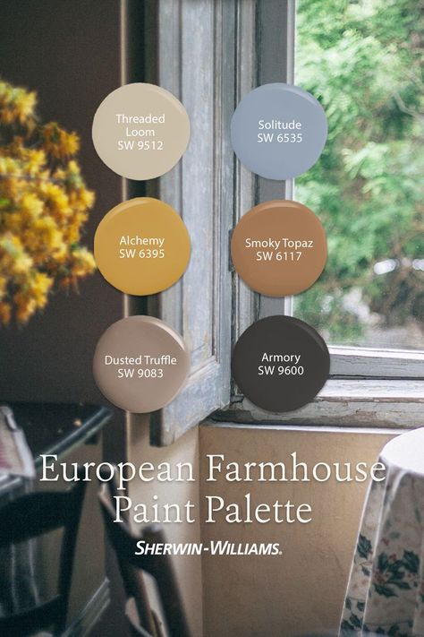 Farmhouse Paint Palette, Los Angeles Painting, Farmhouse Color Palette, European Countryside, Free Paint, Farmhouse Paint Colors, Paint Color Inspiration, Farmhouse Paint, European Farmhouse