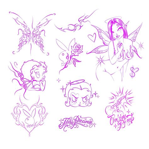 Womens Unique Tattoos, Pink Tattoo Aesthetic, Pink Tattoo Ideas, Bratz Tattoo Design, Girlie Tattoos, Henne Tattoo, 16 Tattoo, Pink Tattoo, Fairy Tattoo Designs