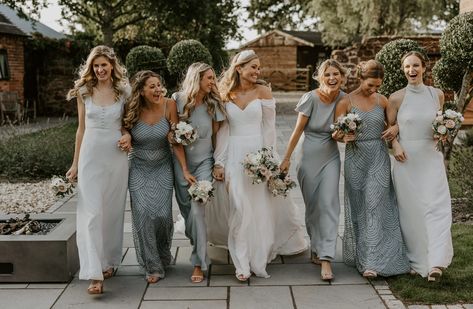 Grey Bridesmaids Dresses, Suzanne Neville Wedding Dress, Silk Fred, Suzanne Neville Wedding Dresses, Maids To Measure, Country Garden Wedding, Slick Ponytail, Suzanne Neville, Grey Bridesmaids