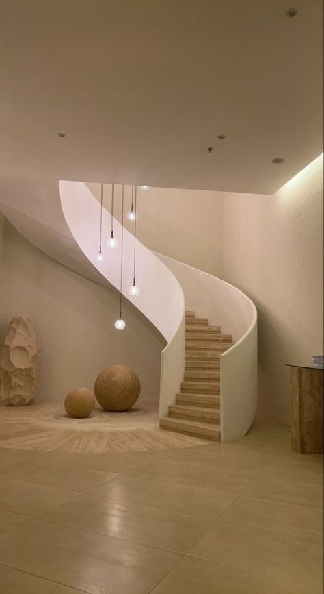 Curved Interior Walls, Staircase Design Round, Round Staircase Design, Rounded Stairs, Staircase With Landing, Stairs Round, Staircase Curved, Stairs Floating, Stairs Luxury