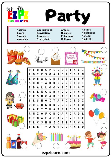 Kindergarten Word Search, Word Puzzles For Kids, 6th Grade Worksheets, Free Printable Word Searches, Teach English To Kids, Vocabulary Exercises, 60 Birthday, Learn English Speaking, English Activities For Kids