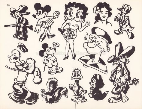 Sailor Mosko Production – 43 – Tattoo Collection Vintage Flash Sheet, Traditional Cartoon Tattoo, Speedy Gonzales Tattoo, Sailor Mosko, American Traditional Flash Sheet, Vintage Flash Tattoo, 8 Tattoo, Antique Tattoo, Traditional Tattoo Flash Sheets