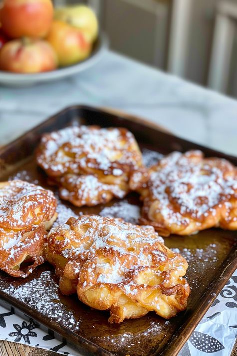 Baked Apple Fritters Bake Apple Fritters, Oven Baked Blooming Apple Recipe, Oven Apple Fritters, Oven Baked Blooming Apple, Oven Baked Apple Fritters Recipe, Baked Apple Fritters Oven, Apple Fritters Recipe Baked, Apple Fritter Skillet Cake, Apple Uglies Recipe