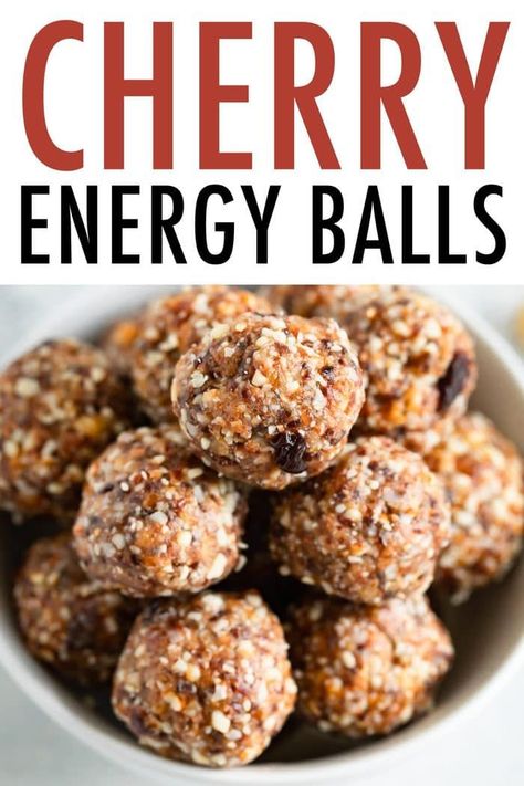 Cherry Energy Balls, Cherry Balls, Cherry Pie Bites, Postpartum Recipes, Healthy Bakes, Food Processor Uses, Fall Apple Recipes, Bites Recipes, Hiking Snacks