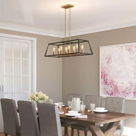 Carter Long Pendant By Artika Rectangle Light Fixture Dining Rooms, Long Light Fixture, Dining Table Lighting Ideas, Table Lighting Ideas, Rectangle Light Fixture, Kitchen Table Light, Rectangular Pendant Light, Pendant Light Fixtures Kitchen, Dining Table Lighting