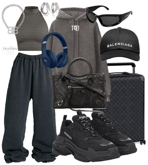 Travel in style Outfit | ShopLook Balenciaga Outfit Women, Balenciaga Outfits, Air Port Outfit, Winter Travel Outfit, Outfit Polyvore, Outfits Polyvore, Tumblr Outfits, Korea Fashion, Hoodie Outfit