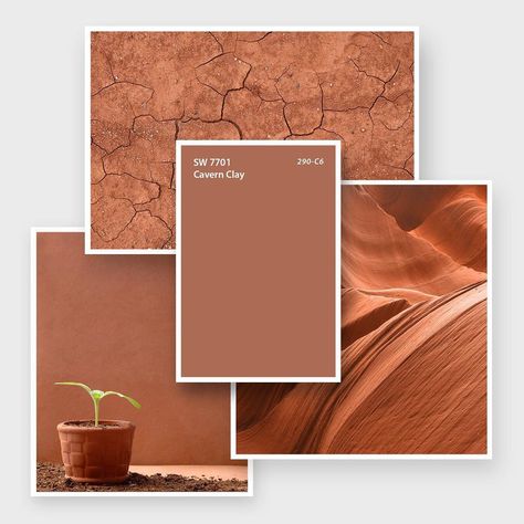 SherwinWilliams on Instagram: “Silky dunes and terra-cotta pots capture the essence of the January Color of the Month and 2019 Color of the Year, Cavern Clay SW 7701.…” Terra Cotta Paint Color, Cavern Clay, January Colors, Lisa Thomas, Color Of The Month, Sherwin Williams Colors, Wood Painting Art, Blue Pictures, Dark Interiors