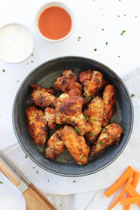 Cornstarch Chicken Wings (Air Fryer) Air Fryer Chicken Wings With Corn Starch, Crispy Air Fryer Chicken Wings Corn Starch, Cornstarch Chicken Wings, Cornstarch Chicken, Air Fried Chicken Wings Recipe, Chicken Wings Air Fryer, Parmesan Wing Sauce, Chicken Wing Seasoning, Wings Air Fryer