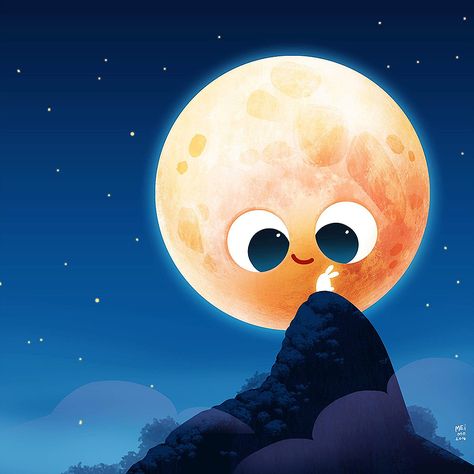 Popatrz na ten projekt w @Behance: „SUPER MOON” https://www.behance.net/gallery/55528219/SUPER-MOON Cute Moon Drawing, Drawing Of Moon, Moon Drawing Ideas, Full Moon Illustration, Rabbit In The Moon, Moon Character, 3 Moon, Moon Cartoon, Africa Art Design