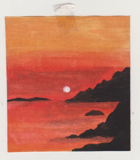 Sunset Scenery Painting Easy, Monochromatic Sunset Painting, Orange Sunset Painting Easy, Beach Sunset Painting Easy, Impressionism Art Easy, Monochromatic Painting Easy, Orange Sunset Painting, Sunset Drawing Easy, Sunset Painting Easy