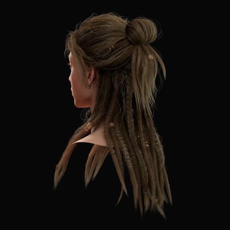 ArtStation - Real Time partial dreadlocks Hairstyle Half Dreadlock Hairstyles, Half Hair Dreadlocks, Half Up Dreadlock Hairstyles, Partial Dreadlock Hairstyles, One Dreadlock In Hair, Half Dreads Partial Dreadlocks, Partial Dreads Hairstyles, Partial Dreads Placement, Partial Dreadlocks