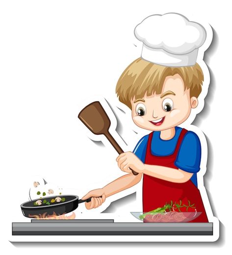 Free vector sticker design with chef boy... | Free Vector #Freepik #freevector #boy-eating #little-man #boy-clipart #small-boy Food Cartoon, Boy Images, Cartoon Stickers, Cooking Food, Nature Images, Cartoon Character, Cartoon Design, No Cook Meals, Cartoon Characters