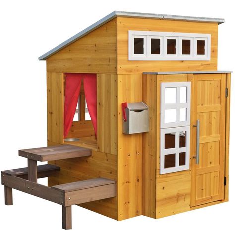 KidKraft Modern Outdoor Wooden Playhouse with Picnic Table, Mailbox and Outdoor Grill, Gift for Ages 3+ Outdoor Gifts For Kids, Playhouse Furniture, Modern Playhouse, Cubby House, Playhouse Outdoor, Wooden Playhouse, Outdoor Gifts, Fancy Houses, Kids Playhouse