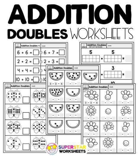 Addition Doubles Fact Worksheets. Free addition doubles worksheets for students working on addition math fact memorization.  Fun, interactive math worksheets from Addition Doubles Worksheet, Gr 2 Math Worksheets, Doubles Worksheet, Doubles Plus One, Tutoring Resources, Doubles Addition, Math Doubles, Multiplication Facts Worksheets, Math Fact Worksheets