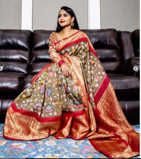 Kalamkari Pattu Sarees, Penkalamkari Saree, Pen Kalamkari Sarees, Kanchi Pattu Sarees, Kalamkari Blouse, Kalamkari Sarees, Tussar Silk Sarees, Kalamkari Saree, Blouse Hand Designs