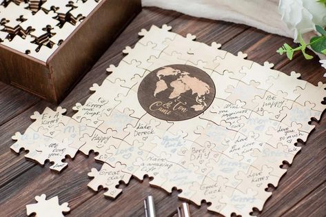 Custom Wedding Puzzle Guest Book, Personalized Wooden Puzzle World Map With Names, Personalized Puzzle Alternative Guest Book Birthday Party - Etsy Serbia Guest Book Birthday, Puzzle Guest Book Wedding, Book Birthday Party, Puzzle Wedding, Book Birthday Parties, Puzzle Guest Book, Wedding Puzzle, Free Puzzles, Personalized Puzzles