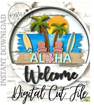 OBDesignCoByJamie - Etsy Interchangeable Door Hanger, Aloha Sign, Door Hangers Diy, Tiered Tray Diy, Interior Signs, Holiday Party Favors, Round Door, Diy Set, Diy Door